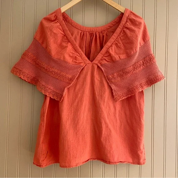 Old Navy 100% Cotton Women's Crochet Flutter-Sleeve Swing Top Women’s M Tall - Picture 4 of 5